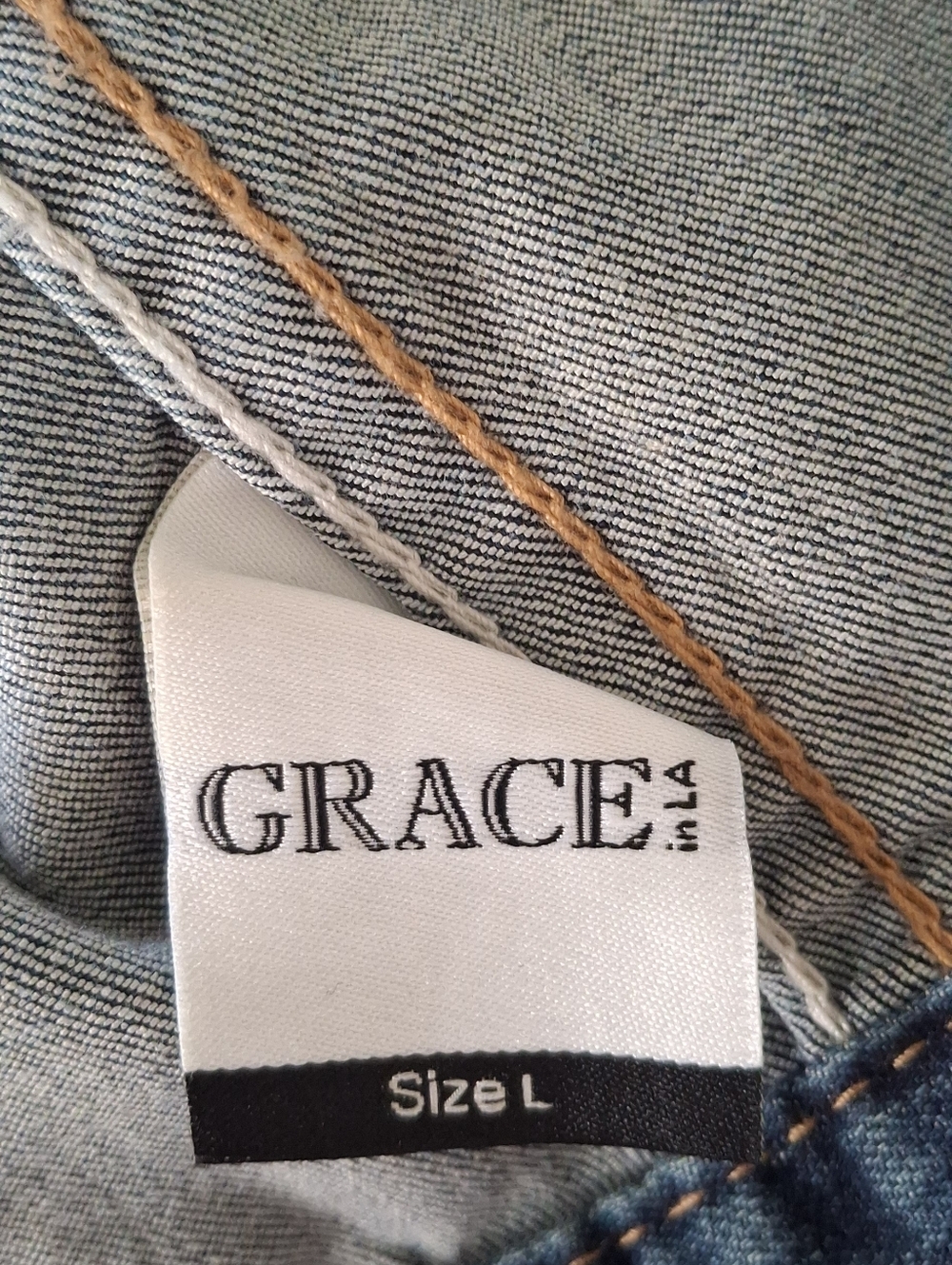 Grace In LA Embroidered Denim Jacket Sz L - Picture 7 of 12